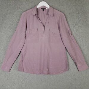 Eileen Fisher Silk Popover Blouse Women's XS Purple Office Career Casual Travel